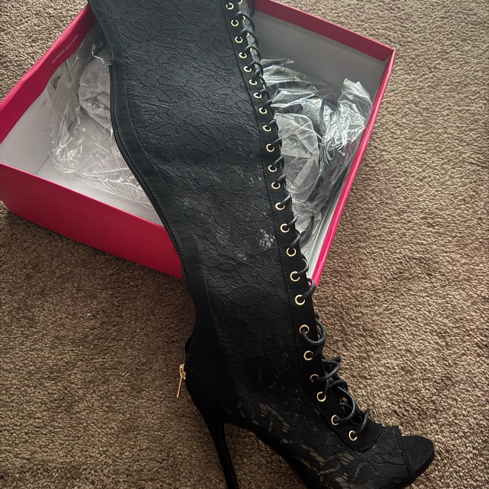 Shoe Dazzle Black Lace-Up High Boots